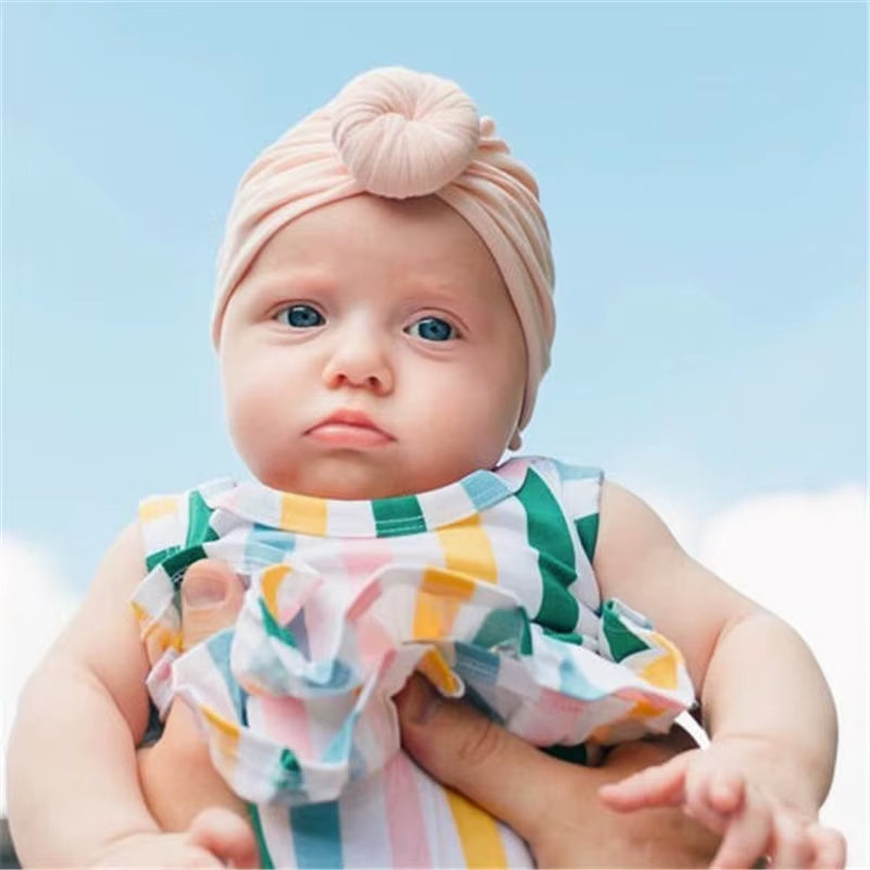 Unisex Baby Beanie Hat Pure Color High Elastic Bow Knot Soft Turban Head Wrap Headbands Baby Boys and Girls Kids Headwear