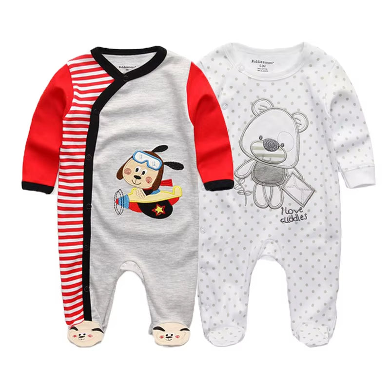 2 Pcs Unisex 0-12Months Cartoon Long Sleeve Baby Boys Girl Romper 100%Cotton Soft Newborn Jumpsuit Infant Clothes