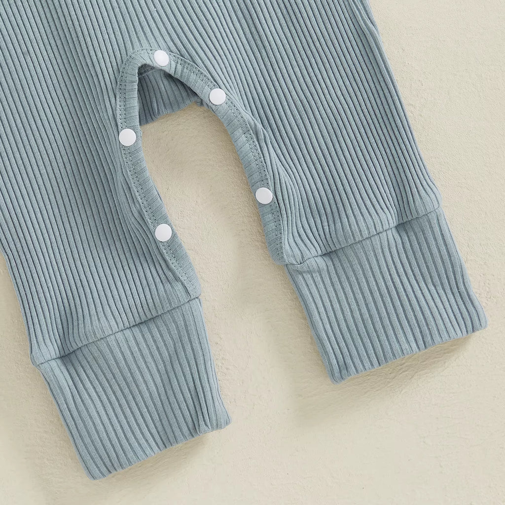 Solid Ribbed Long Sleeve Newborn Baby Romper with Hats Soft Casual Full Length Girls Boys Jumpsuit with Hat Set Infant Clothes