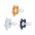 Advantage One-Piece Silicone Baby Pacifier, Fully Symmetrical Soother, Blue/Light Blue/Orange, 6-18M, BPA Free, 3 Pack
