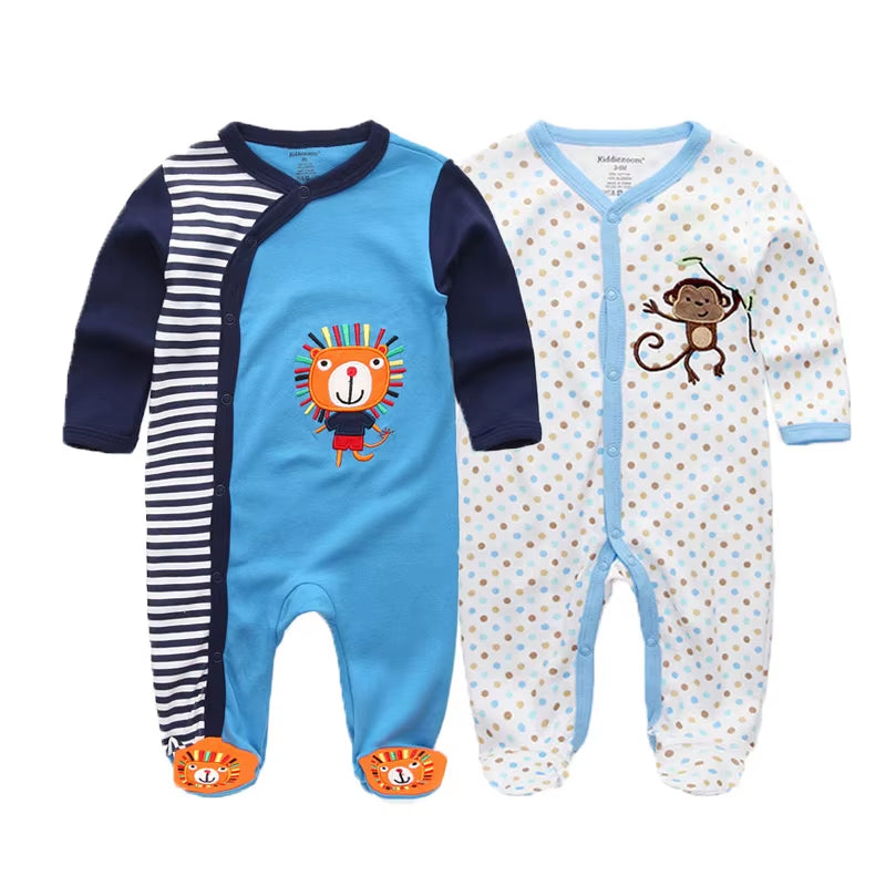 2 Pcs Unisex 0-12Months Cartoon Long Sleeve Baby Boys Girl Romper 100%Cotton Soft Newborn Jumpsuit Infant Clothes