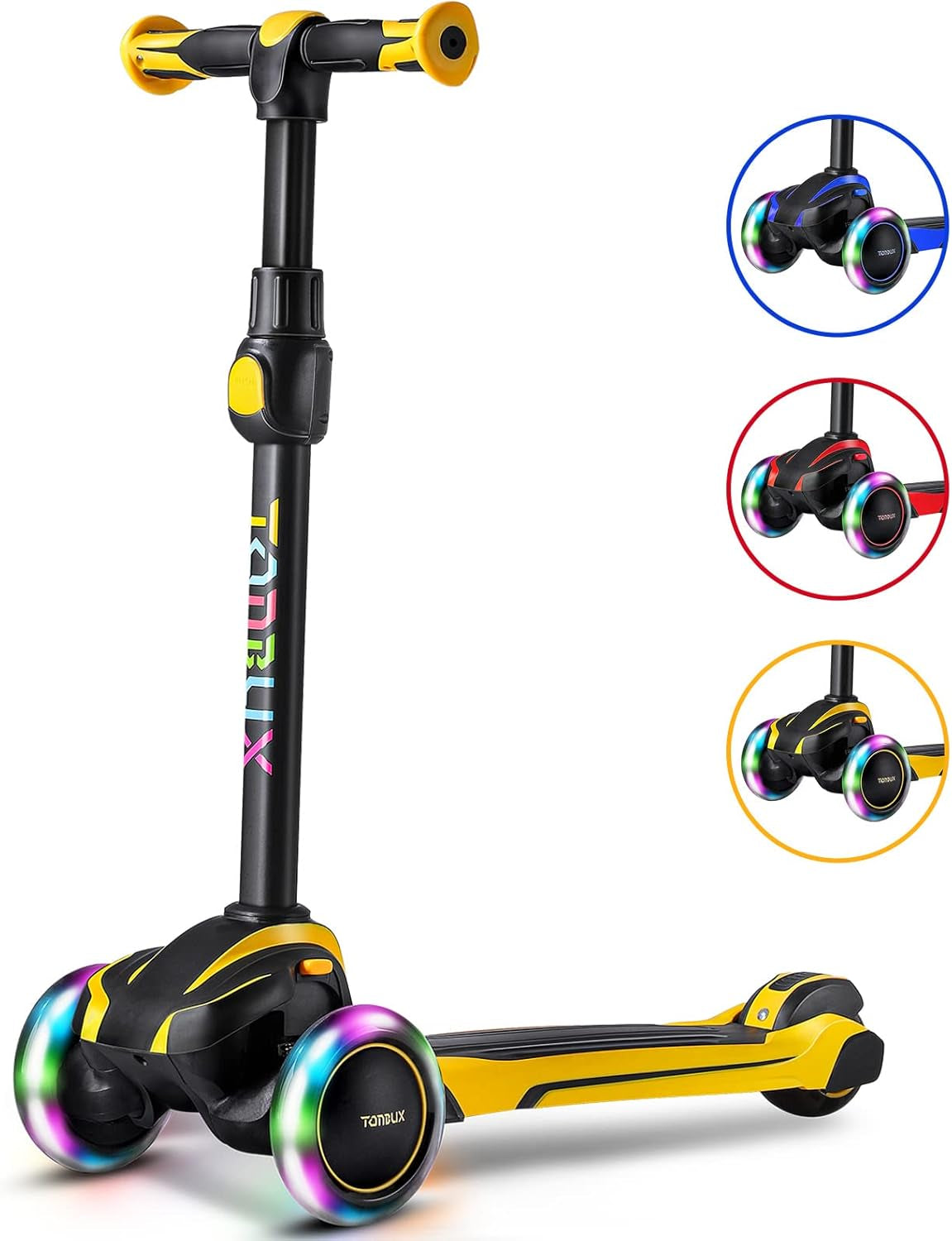 Kids Scooter for Age 3-12, Toddler Scooter with 4 Adjustable Heights, Light up 3-Wheels Scooter, Shock Absorption Design, Lean to Steer, Balance Training Scooter for Kids