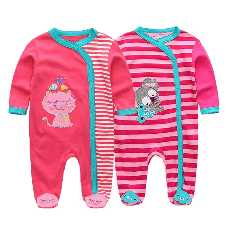 2 Pcs Unisex 0-12Months Cartoon Long Sleeve Baby Boys Girl Romper 100%Cotton Soft Newborn Jumpsuit Infant Clothes