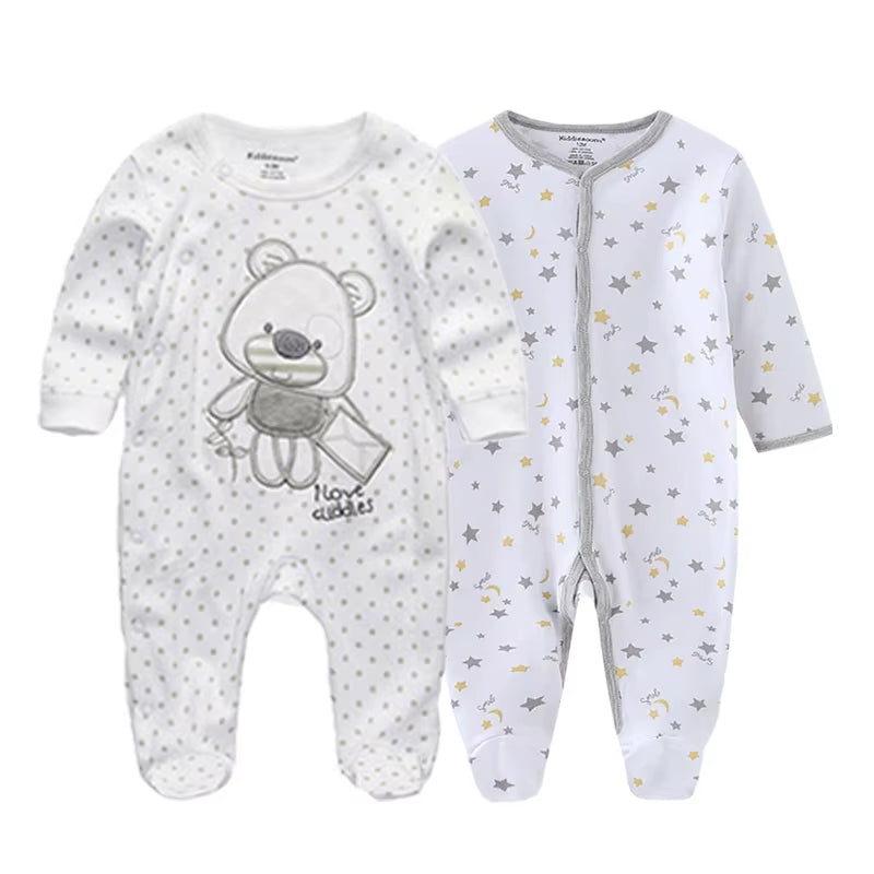 2 Pcs Unisex 0-12Months Cartoon Long Sleeve Baby Boys Girl Romper 100%Cotton Soft Newborn Jumpsuit Infant Clothes