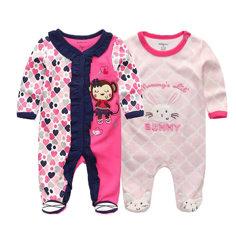 2 Pcs Unisex 0-12Months Cartoon Long Sleeve Baby Boys Girl Romper 100%Cotton Soft Newborn Jumpsuit Infant Clothes