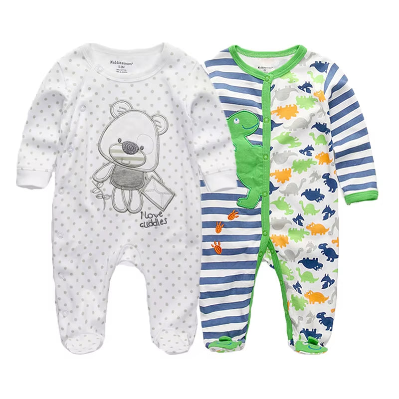2 Pcs Unisex 0-12Months Cartoon Long Sleeve Baby Boys Girl Romper 100%Cotton Soft Newborn Jumpsuit Infant Clothes