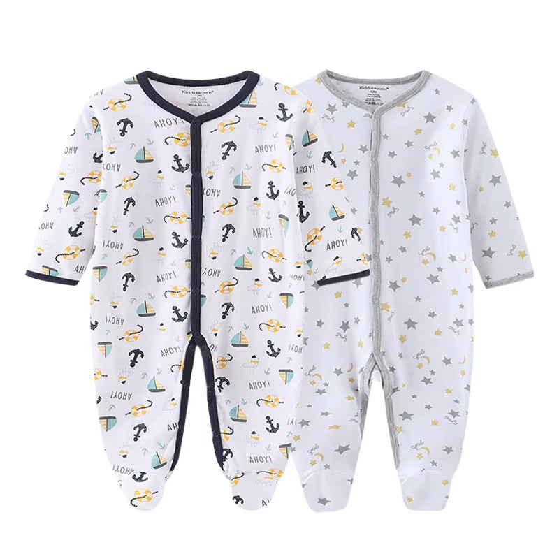2 Pcs Unisex 0-12Months Cartoon Long Sleeve Baby Boys Girl Romper 100%Cotton Soft Newborn Jumpsuit Infant Clothes