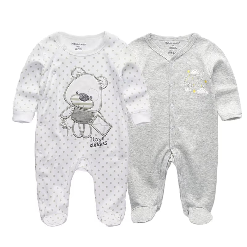 2 Pcs Unisex 0-12Months Cartoon Long Sleeve Baby Boys Girl Romper 100%Cotton Soft Newborn Jumpsuit Infant Clothes
