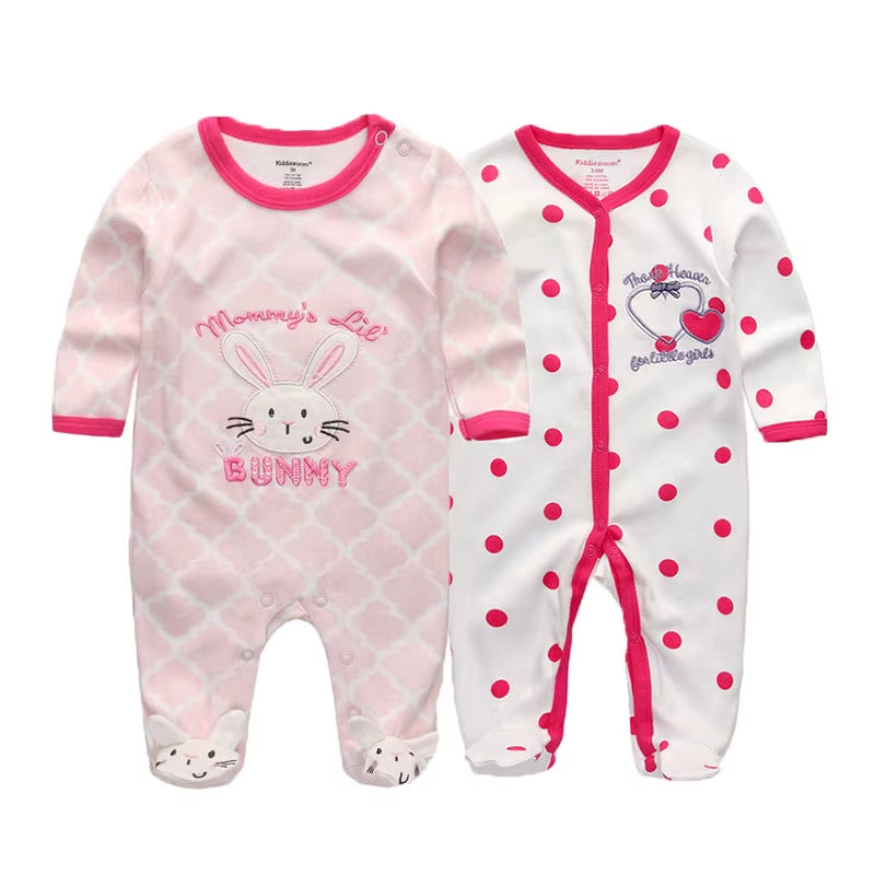 2 Pcs Unisex 0-12Months Cartoon Long Sleeve Baby Boys Girl Romper 100%Cotton Soft Newborn Jumpsuit Infant Clothes