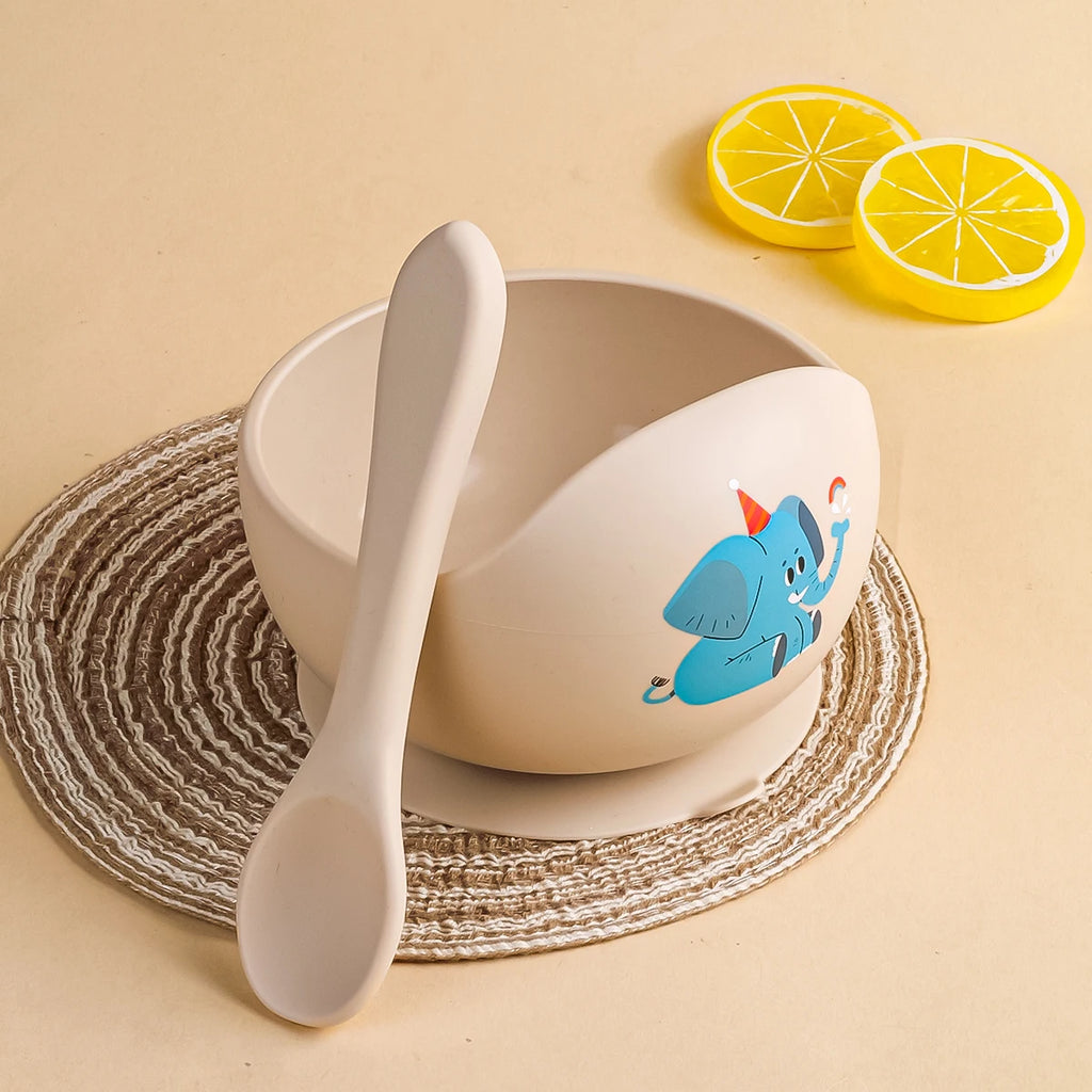2Pcs/Set Silicone Baby Feeding Bowl Tableware for Kids Waterproof Suction Bowl with Spoon Children Dishes Kitchenware Baby Stuff