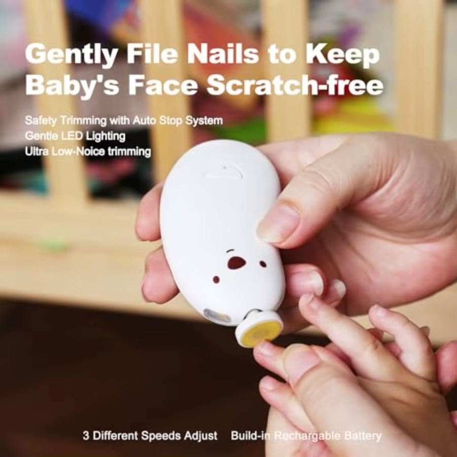 Electric Baby Nail File with Rechargeable Design for Gentle and Safe Nail Trimming Includes 6 Replaceable Grinding Heads Ideal