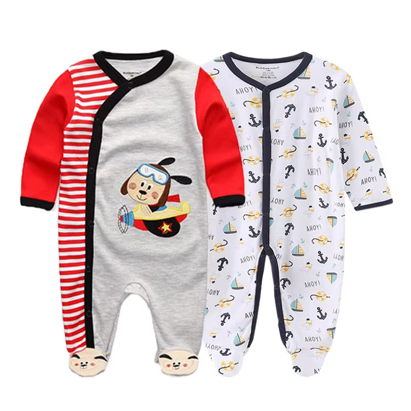 2 Pcs Unisex 0-12Months Cartoon Long Sleeve Baby Boys Girl Romper 100%Cotton Soft Newborn Jumpsuit Infant Clothes