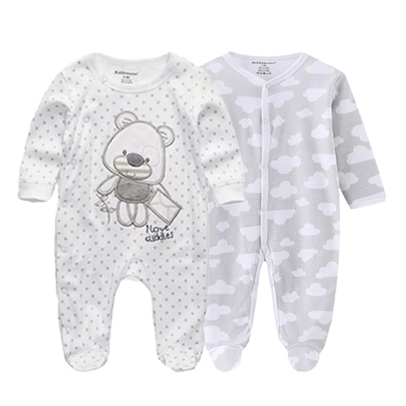 2 Pcs Unisex 0-12Months Cartoon Long Sleeve Baby Boys Girl Romper 100%Cotton Soft Newborn Jumpsuit Infant Clothes