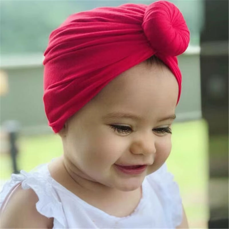 Unisex Baby Beanie Hat Pure Color High Elastic Bow Knot Soft Turban Head Wrap Headbands Baby Boys and Girls Kids Headwear