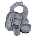 Pebble Grey Baby Feeding Supplies - Toddler Self-Eating Plate Set with Utensils - Suction Divided Plate, Food Bowl, Spoon, Fork - Silicone Bib, Training Cup - Dishwasher-Safe (6 Piece Set)