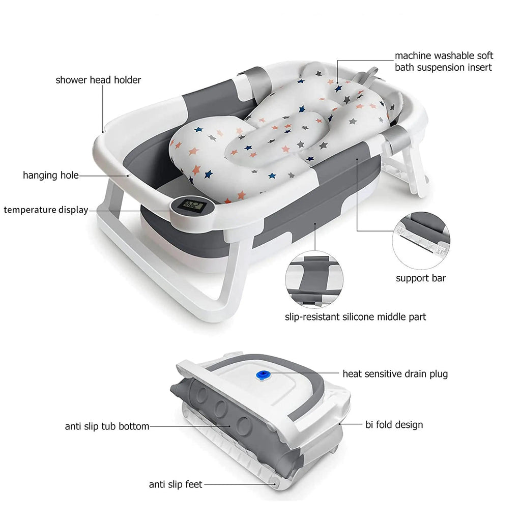 Eco-Friendly Baby Bath with Temperature Indicator,Foldable Baby Bathtub for Newborn Baby Bath Tub,Infant Bath Tub with Bath Mat