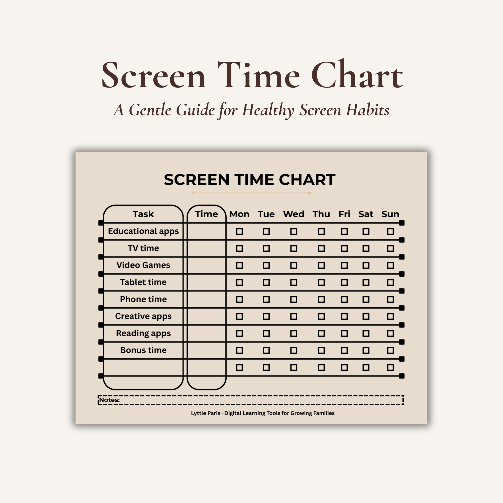 Screen Time Chart for Kids