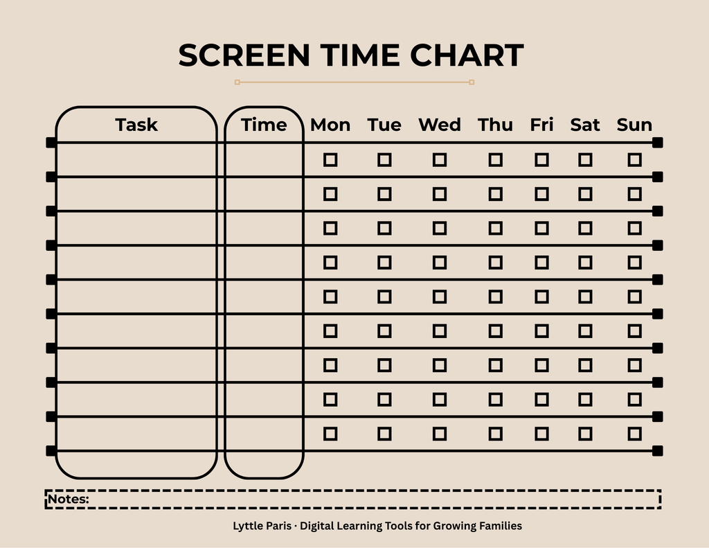 Screen Time Chart for Kids