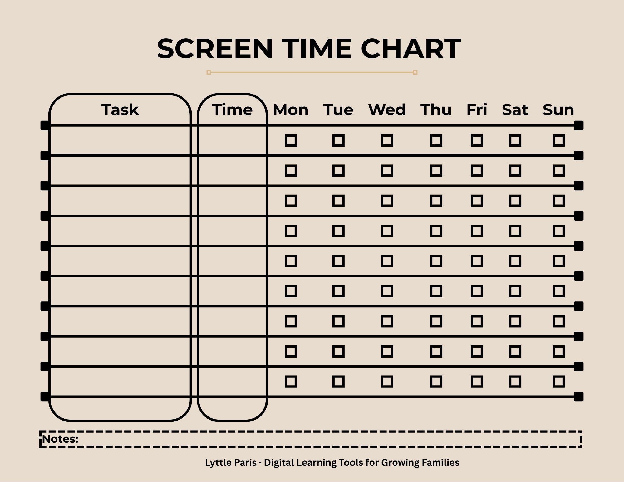 Screen Time Chart for Kids