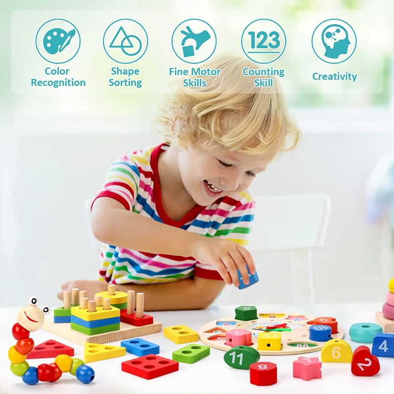 Lyttle Montessori™ Wooden Learning Set — 5–6 Piece Early Skills Development Toys