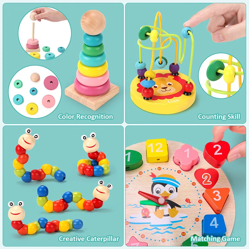 Lyttle Montessori™ Wooden Learning Set — 5–6 Piece Early Skills Development Toys