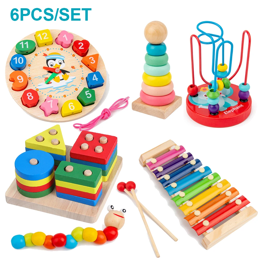 Lyttle Montessori™ Wooden Learning Set — 5–6 Piece Early Skills Development Toys