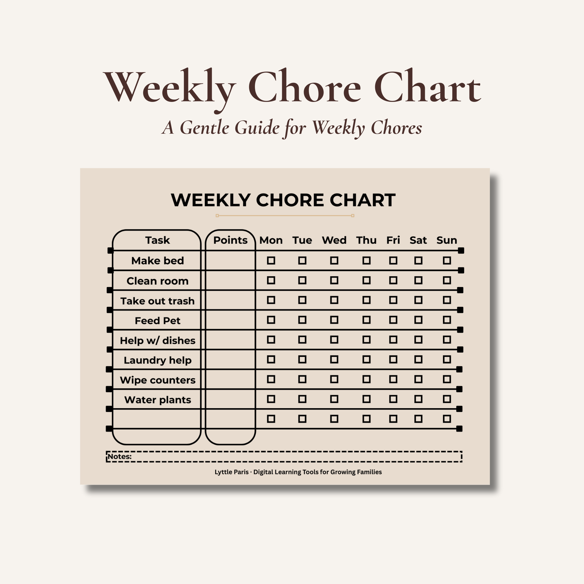 Weekly Chore Chart for Kids