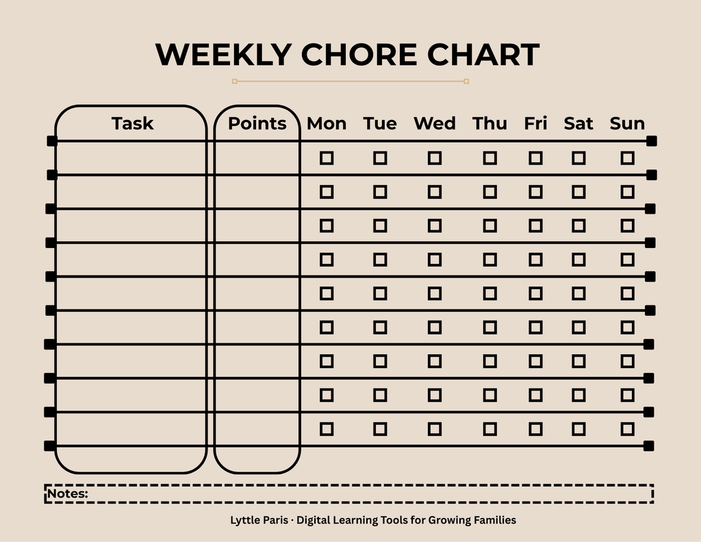 Weekly Chore Chart for Kids