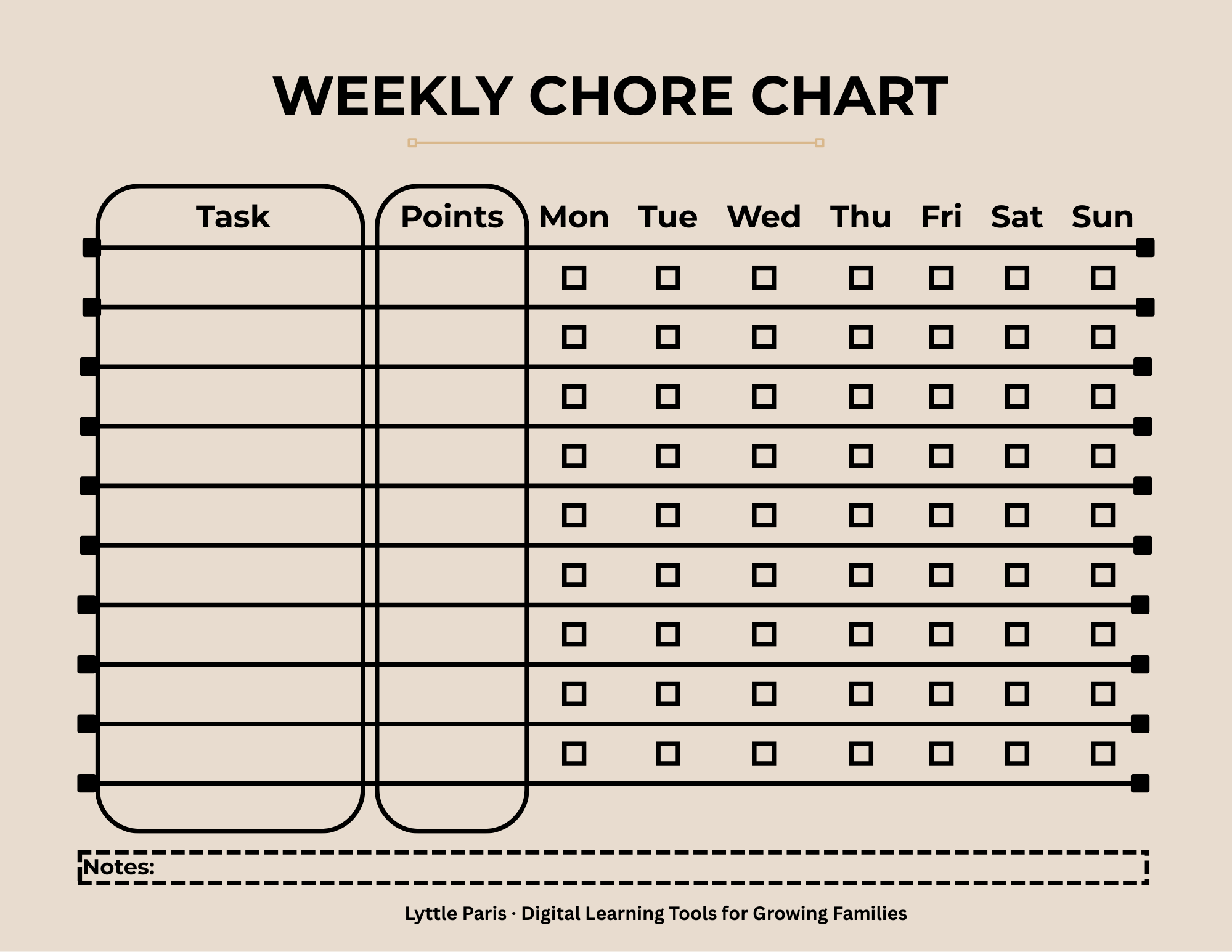 Weekly Chore Chart for Kids