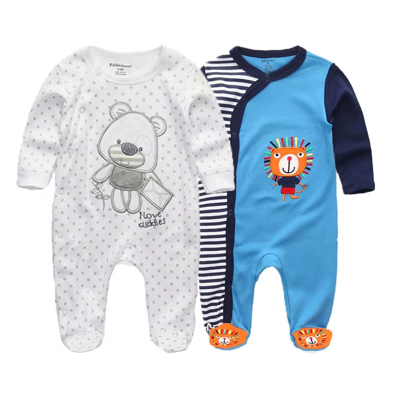 2 Pcs Unisex 0-12Months Cartoon Long Sleeve Baby Boys Girl Romper 100%Cotton Soft Newborn Jumpsuit Infant Clothes