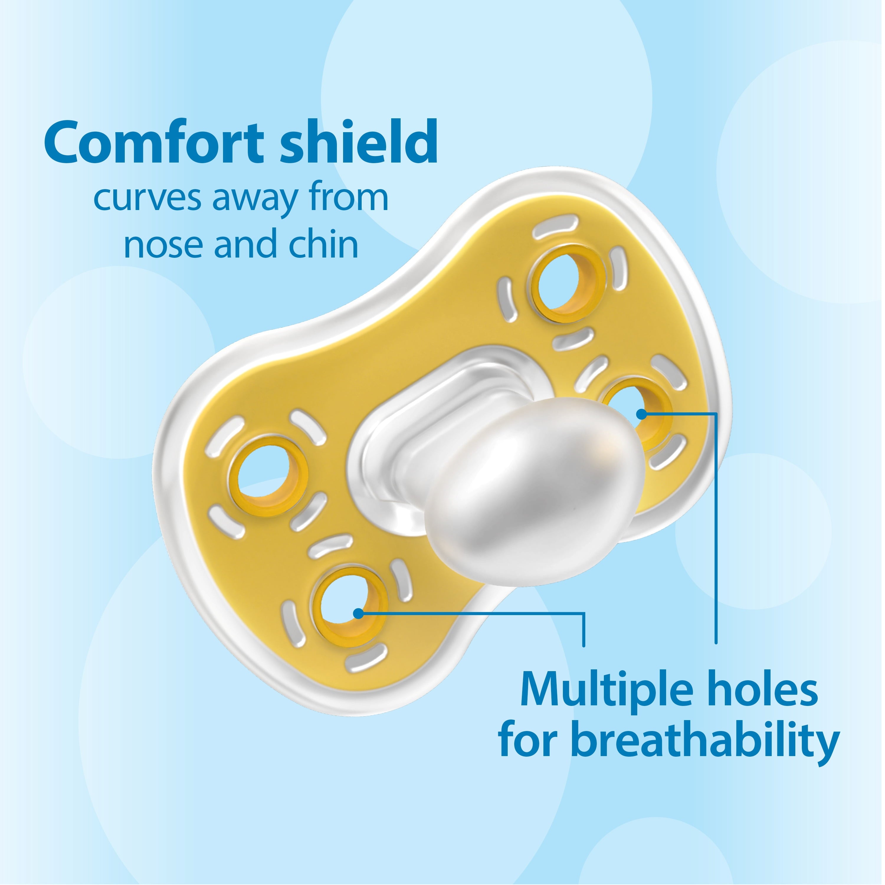 Advantage One-Piece Silicone Baby Pacifier, Fully Symmetrical Soother, Blue/Light Blue/Orange, 6-18M, BPA Free, 3 Pack