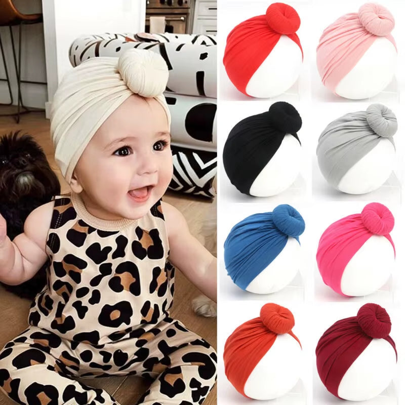 Unisex Baby Beanie Hat Pure Color High Elastic Bow Knot Soft Turban Head Wrap Headbands Baby Boys and Girls Kids Headwear