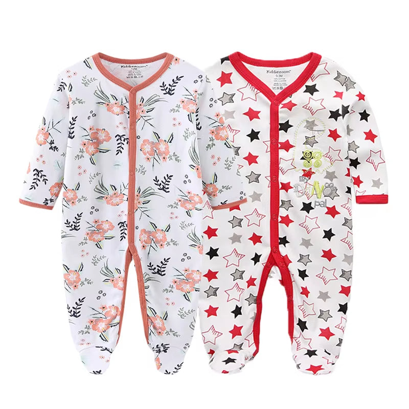 2 Pcs Unisex 0-12Months Cartoon Long Sleeve Baby Boys Girl Romper 100%Cotton Soft Newborn Jumpsuit Infant Clothes