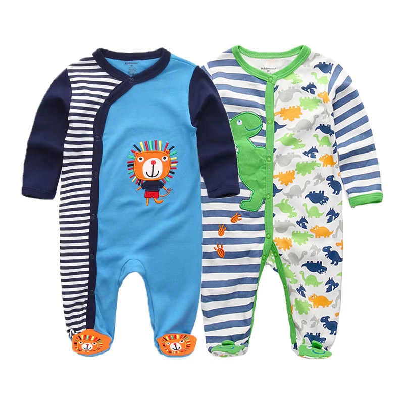 2 Pcs Unisex 0-12Months Cartoon Long Sleeve Baby Boys Girl Romper 100%Cotton Soft Newborn Jumpsuit Infant Clothes