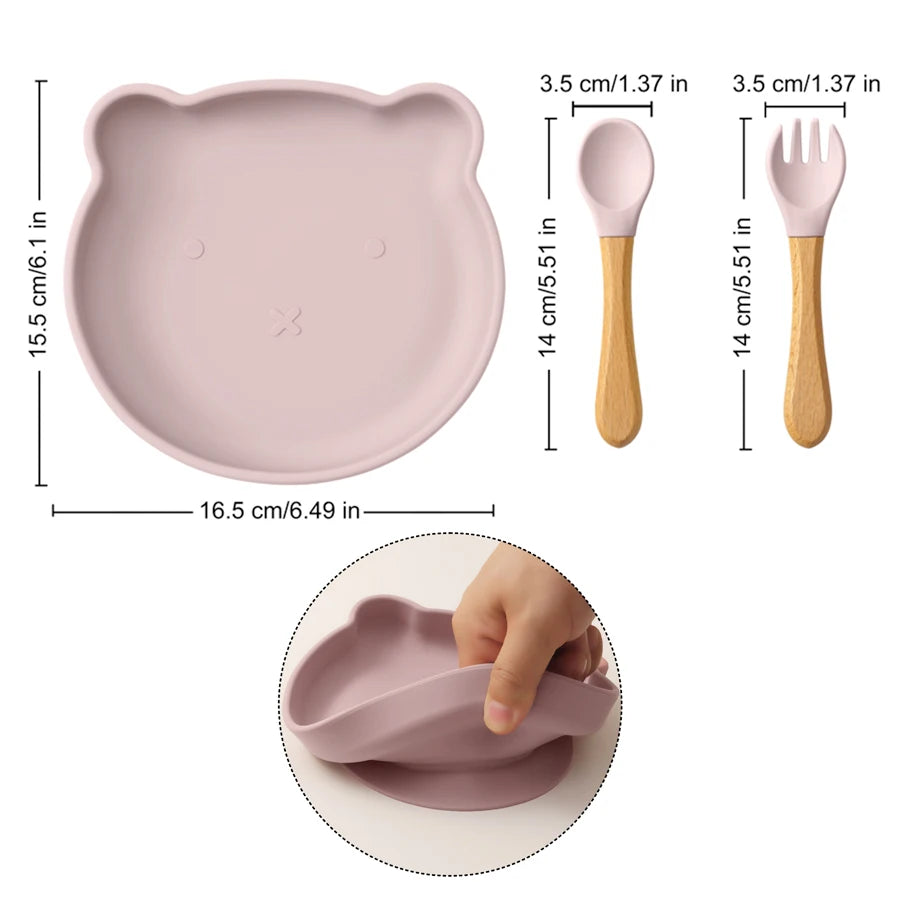 Dropshipping Silicone Baby Feeding Dishes Tableware for Kids Children Sucker Dishes Plate Toddle Training Spoon Baby Stuff