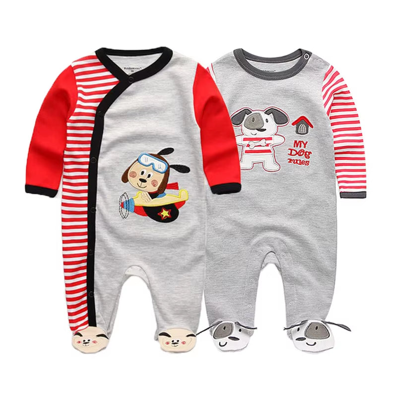 2 Pcs Unisex 0-12Months Cartoon Long Sleeve Baby Boys Girl Romper 100%Cotton Soft Newborn Jumpsuit Infant Clothes