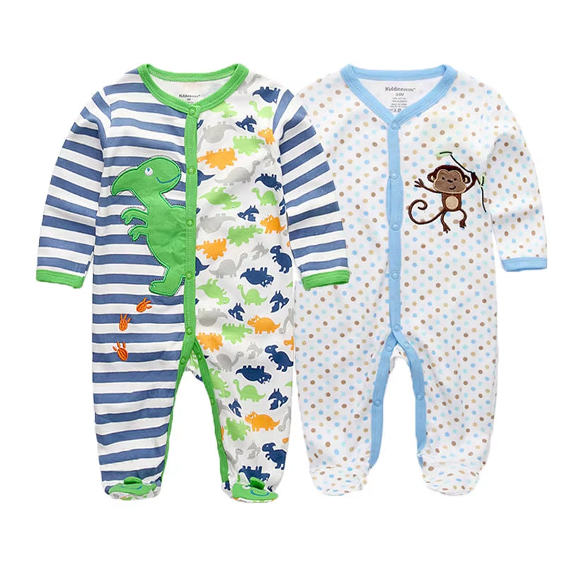 2 Pcs Unisex 0-12Months Cartoon Long Sleeve Baby Boys Girl Romper 100%Cotton Soft Newborn Jumpsuit Infant Clothes