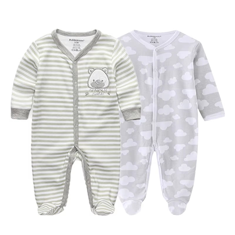 2 Pcs Unisex 0-12Months Cartoon Long Sleeve Baby Boys Girl Romper 100%Cotton Soft Newborn Jumpsuit Infant Clothes