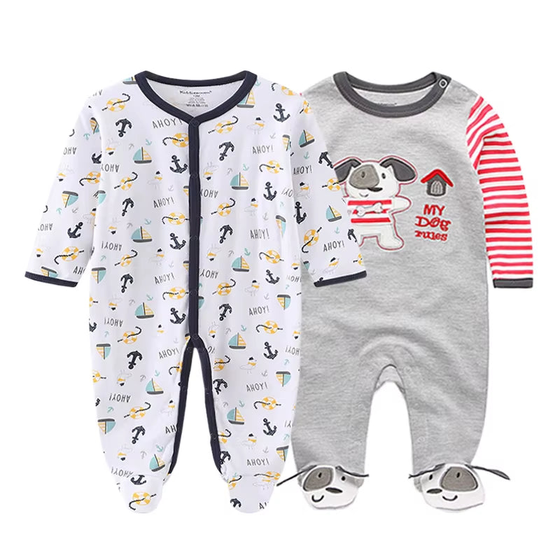 2 Pcs Unisex 0-12Months Cartoon Long Sleeve Baby Boys Girl Romper 100%Cotton Soft Newborn Jumpsuit Infant Clothes
