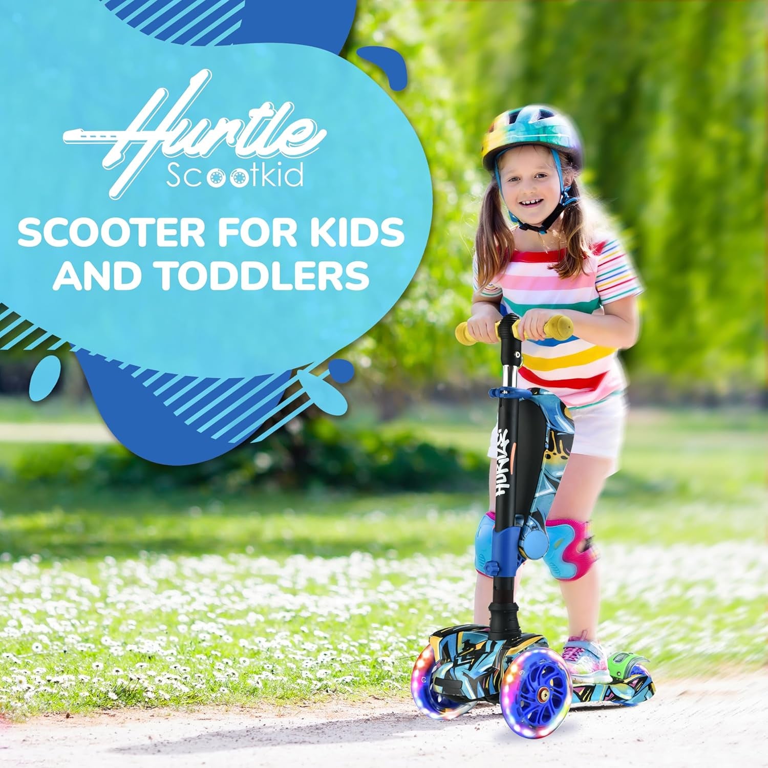 3-Wheeled Scooter for Kids - Wheel LED Lights, Adjustable Lean-To-Steer Handlebar, and Foldable Seat - Sit or Stand Ride with Brake for Boys and Girls Ages 1-14 Years Old