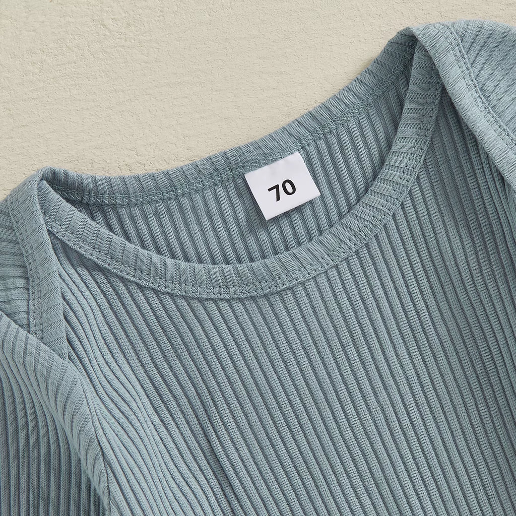 Solid Ribbed Long Sleeve Newborn Baby Romper with Hats Soft Casual Full Length Girls Boys Jumpsuit with Hat Set Infant Clothes